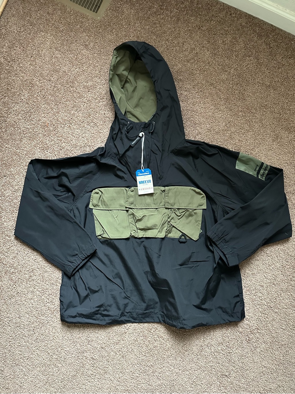 Men's Black & Olive Hooded Performance Anorak Jacket